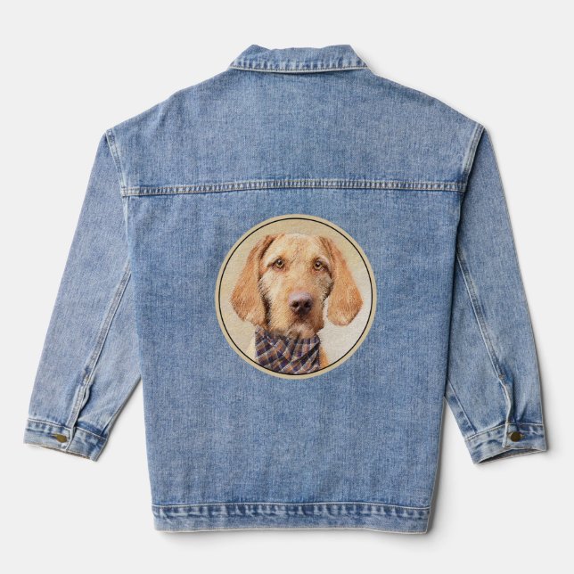 Wirehaired Vizsla Painting - Cute Original Dog Art Denim Jacket (Back)