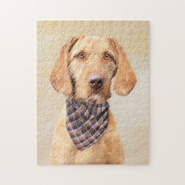 Wirehaired Vizsla Painting - Cute Original Dog Art Jigsaw Puzzle (Vertical)