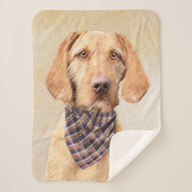 Wirehaired Vizsla Painting - Cute Original Dog Art Sherpa Blanket (Front)