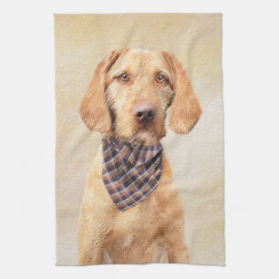 Wirehaired Vizsla Painting - Cute Original Dog Art Tea Towel