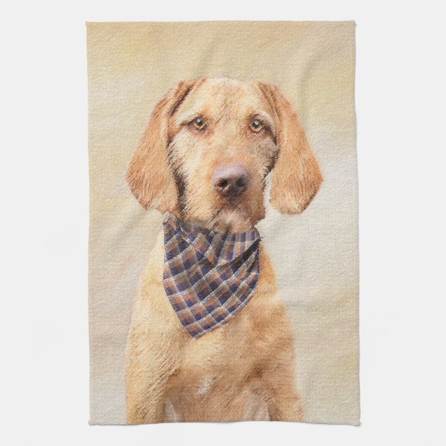 Wirehaired Vizsla Painting - Cute Original Dog Art Tea Towel (Vertical)