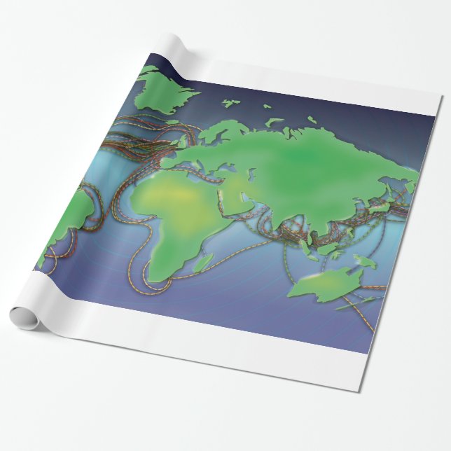 Wires of the World - Undersea Cables Wrapping Paper (Unrolled)