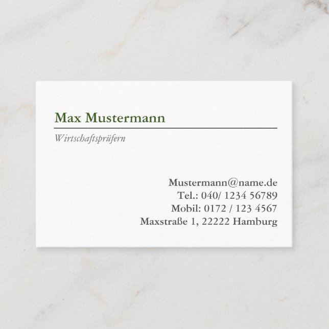 Wirtschaftsprüfern Visitenkarte Business Card (Front)