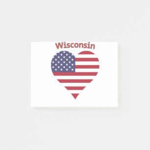 Wisconsin American Flag Heart Post-it Notes