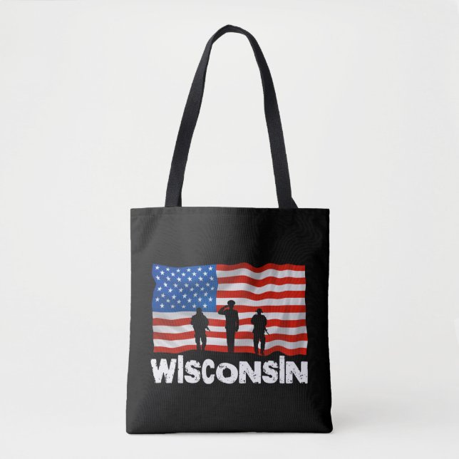 Wisconsin American Flag Tote Bag Canvas Tote (Front)