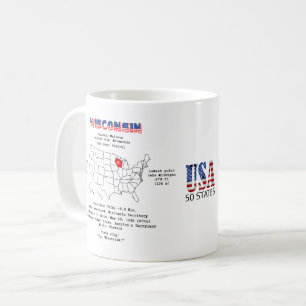 Wisconsin American state on a map and useful info Coffee Mug