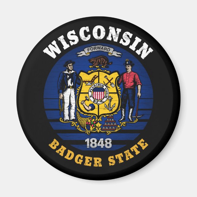 WISCONSIN BADGER STATE FLAG MAGNET (Front)