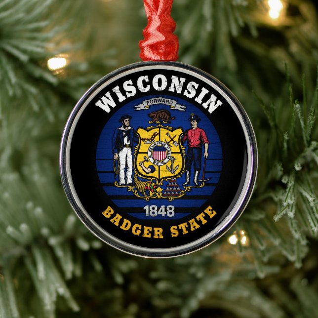 WISCONSIN BADGER STATE FLAG METAL TREE DECORATION (Tree)