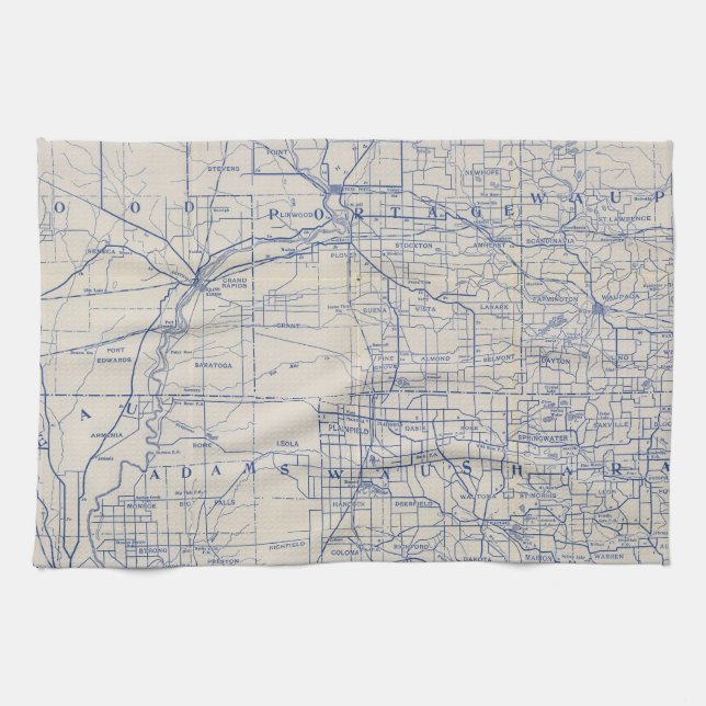 Wisconsin Bicycle Road Map 2 Tea Towel (Horizontal)