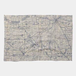 Wisconsin Bicycle Road Map 4 Tea Towel