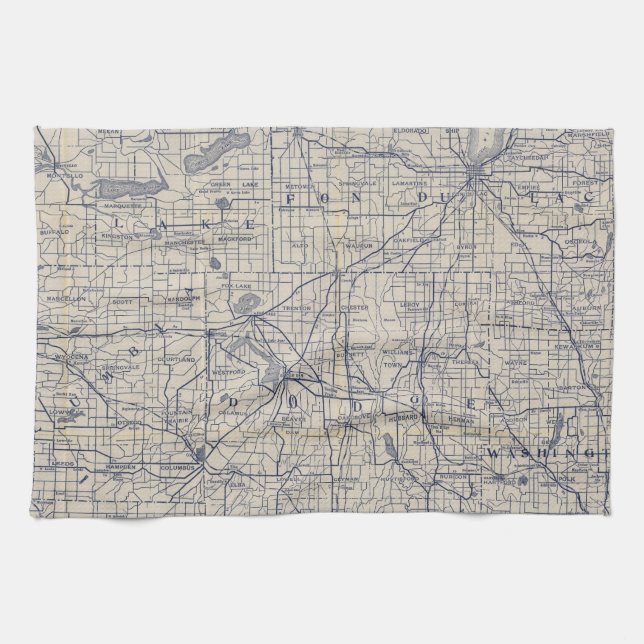 Wisconsin Bicycle Road Map 4 Tea Towel (Horizontal)
