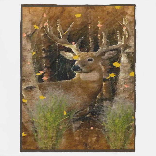 Wisconsin Big Buck Whitetail Deer Signature Fleece Blanket (Front)