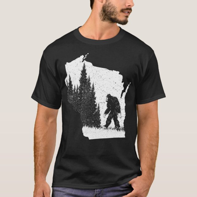 Wisconsin Bigfoot Pride Sasquatch Silhouette Fores T-Shirt (Front)