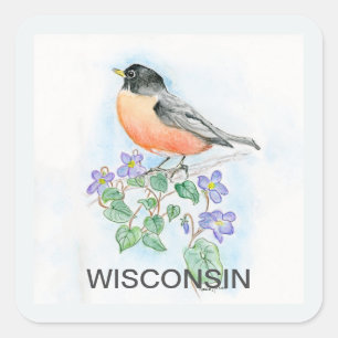 Wisconsin bird flower square sticker
