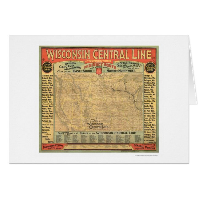 Wisconsin Central Railroad Map 1882 (Front Horizontal)