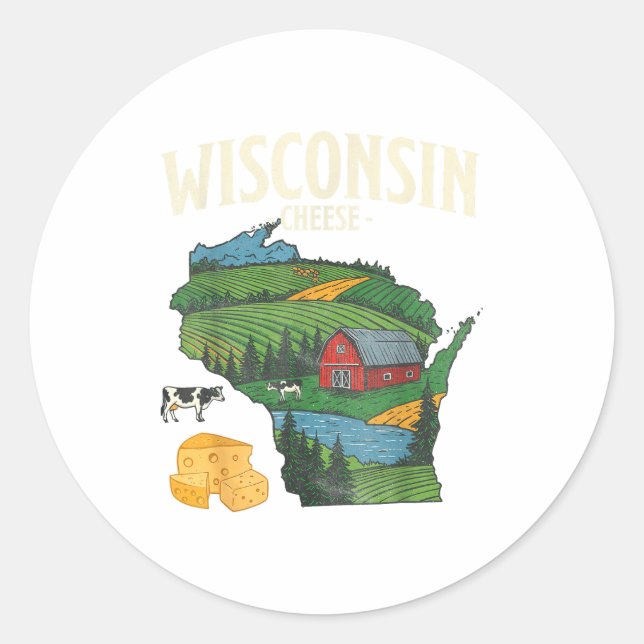 Wisconsin Cheese State Pride Farm Dairy Lover Gift Classic Round Sticker (Front)