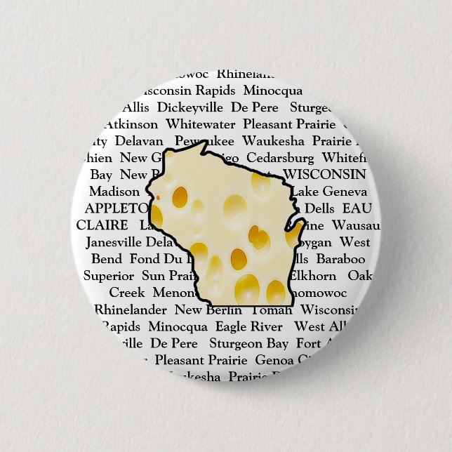 Wisconsin Cities Cheese Head Button (Front)