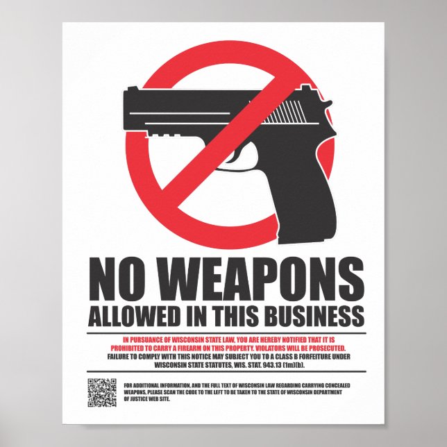 Wisconsin Concealed Carry Sign - Business (Front)