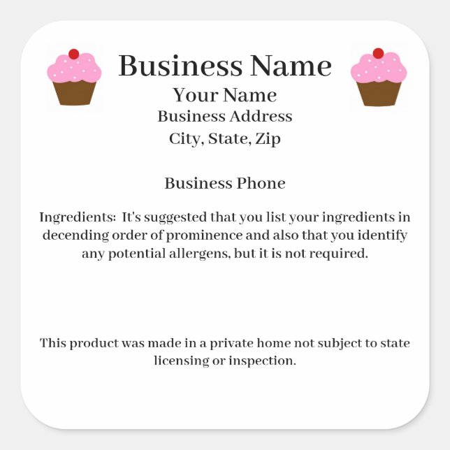 Wisconsin Cottage Law label home baker bakery (Front)