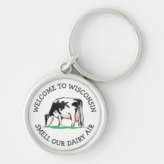 Wisconsin Cow Dairy Farmer Humour Key Chain (Front)