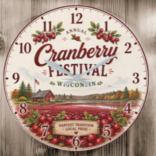 Wisconsin Cranberry Festival Farmhouse Kitchen  Large Clock