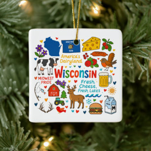 Wisconsin Custom Family Trip Christmas Ceramic Ornament