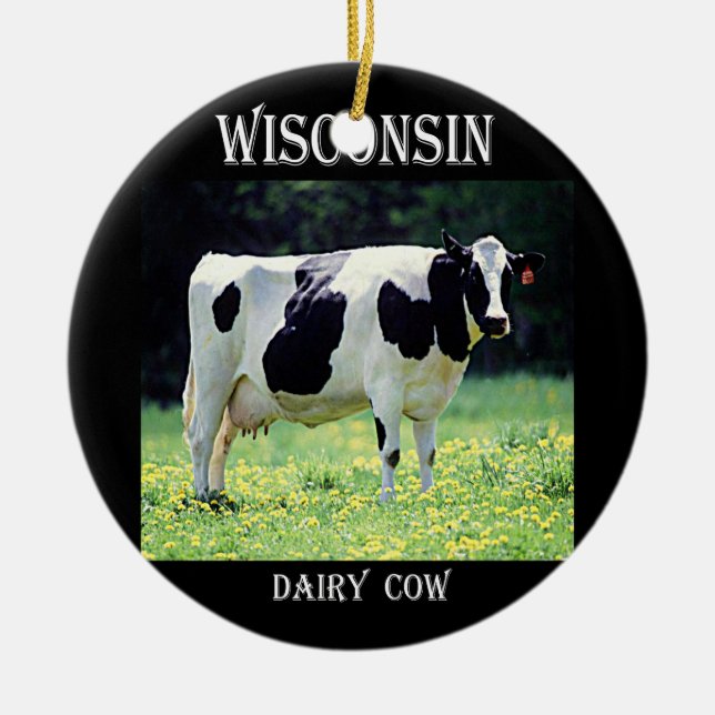 Wisconsin Dairy Cow Ceramic Tree Decoration (Front)