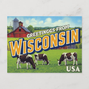 Wisconsin Dairy Farm Cows Greetings Postcard