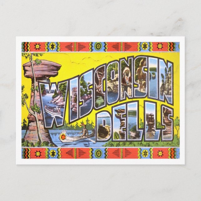 Wisconsin Dells Vintage Big Letters Postcard (Front)