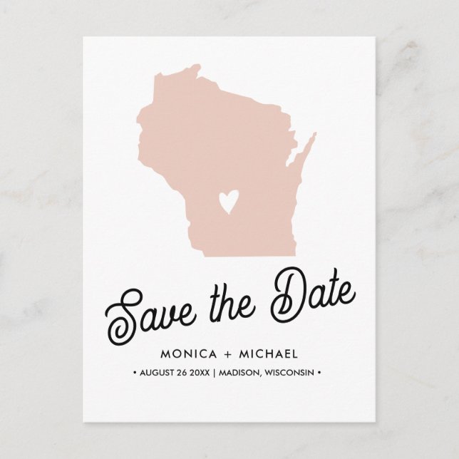 WISCONSIN Destination Wedding ANY COLOR  Announcement Postcard (Front)