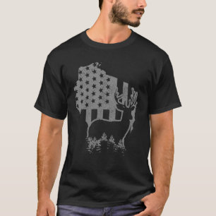 Wisconsin Elk Hunting State Map US Flag Patriotic  T-Shirt