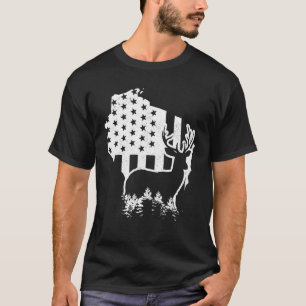 Wisconsin Elk Hunting State Map US Flag Patriotic T-Shirt