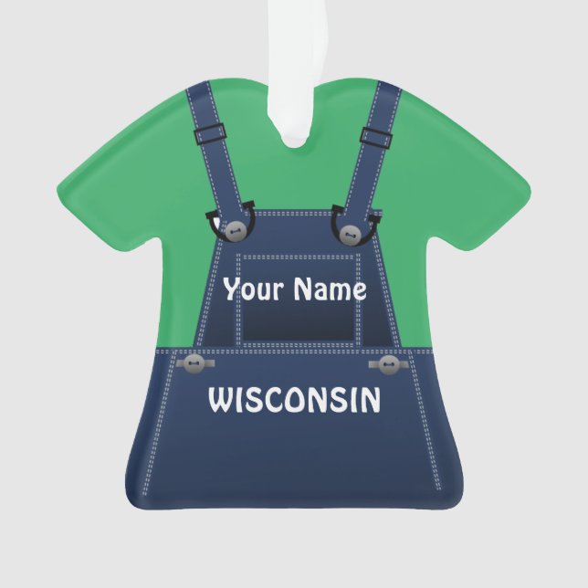 Wisconsin Farmer Bib Overalls Custom Christmas Ornament (Front)
