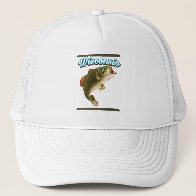 Wisconsin fishing poster trucker hat (Front)