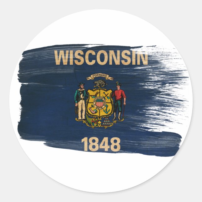 Wisconsin Flag Classic Round Sticker (Front)