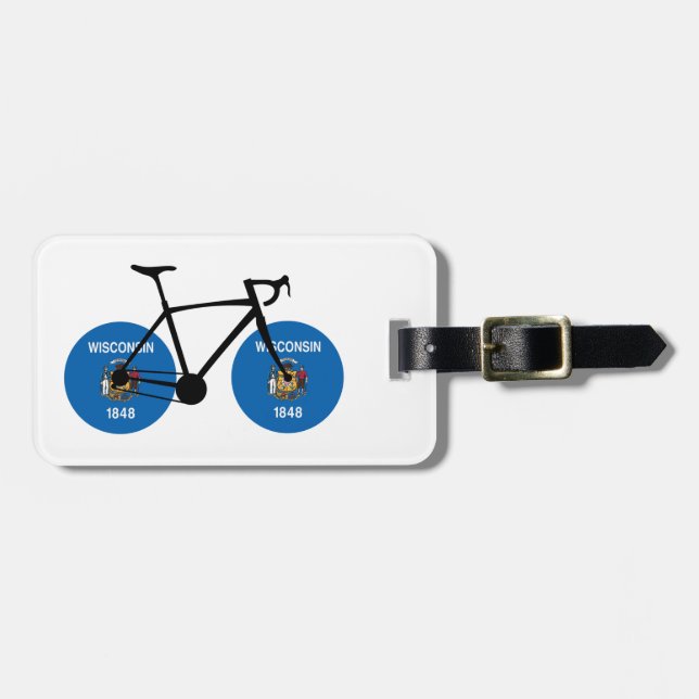 Wisconsin Flag Cycling Luggage Tag (Front Horizontal)