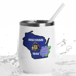 Wisconsin Flag & Flower Blue Violet Custom Name