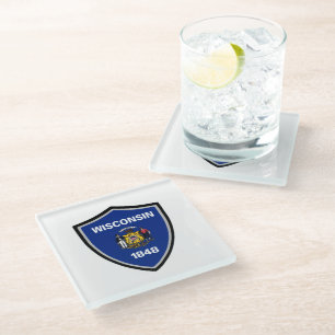 Wisconsin flag glass coaster