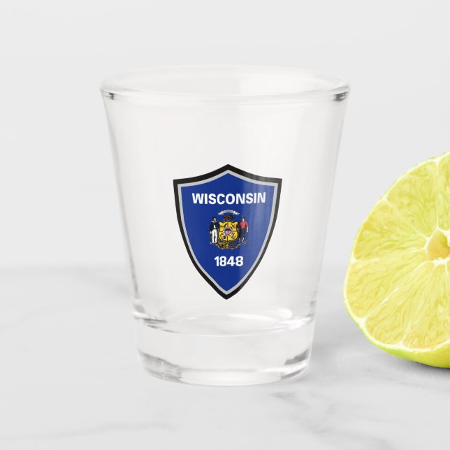 Wisconsin flag shot glass (Front)