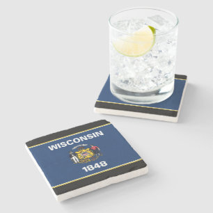Wisconsin flag stone coaster