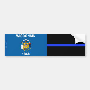 Wisconsin Flag & Thin Blue Line Bumper Sticker