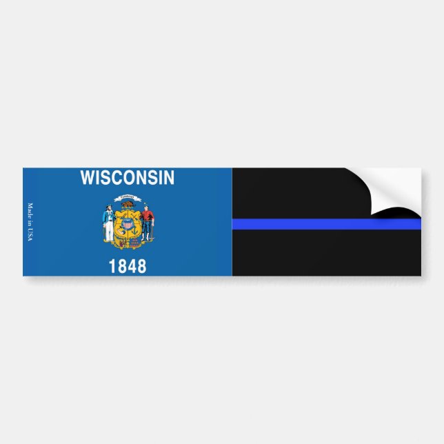 Wisconsin Flag & Thin Blue Line Bumper Sticker (Front)