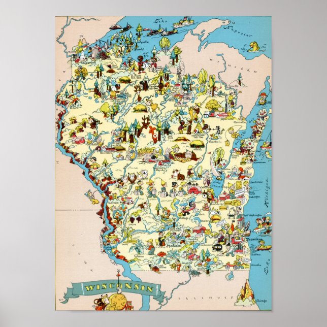 Wisconsin Funny Vintage Map Poster (Front)
