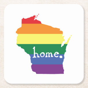 Wisconsin Gay Pride   Map of Home Square Paper Coaster