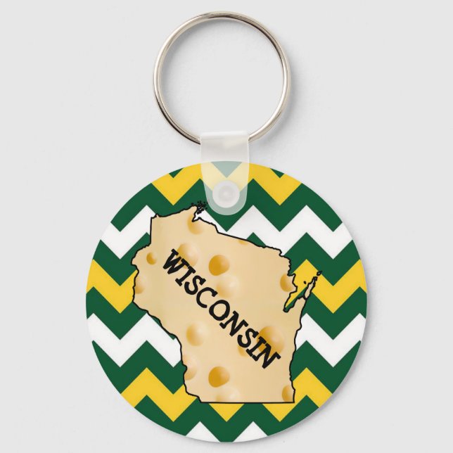 Wisconsin Green and Gold Football Cheesehead Key Ring (Front)