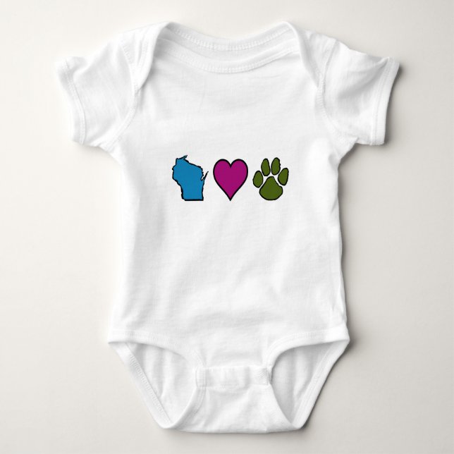Wisconsin Hearts Animals Baby Bodysuit (Front)