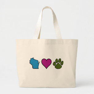 Wisconsin Hearts Animals Large Tote Bag