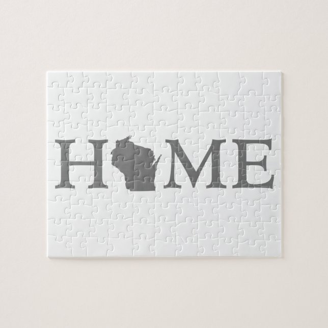 Wisconsin Home State Shaped Letter Grey Word Art Jigsaw Puzzle (Horizontal)