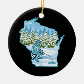 Wisconsin Ice Fishing State Ceramic Tree Decoration