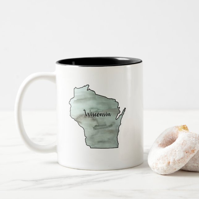 Wisconsin Illustration Painting Ceramic Two-Tone Coffee Mug (With Donut)